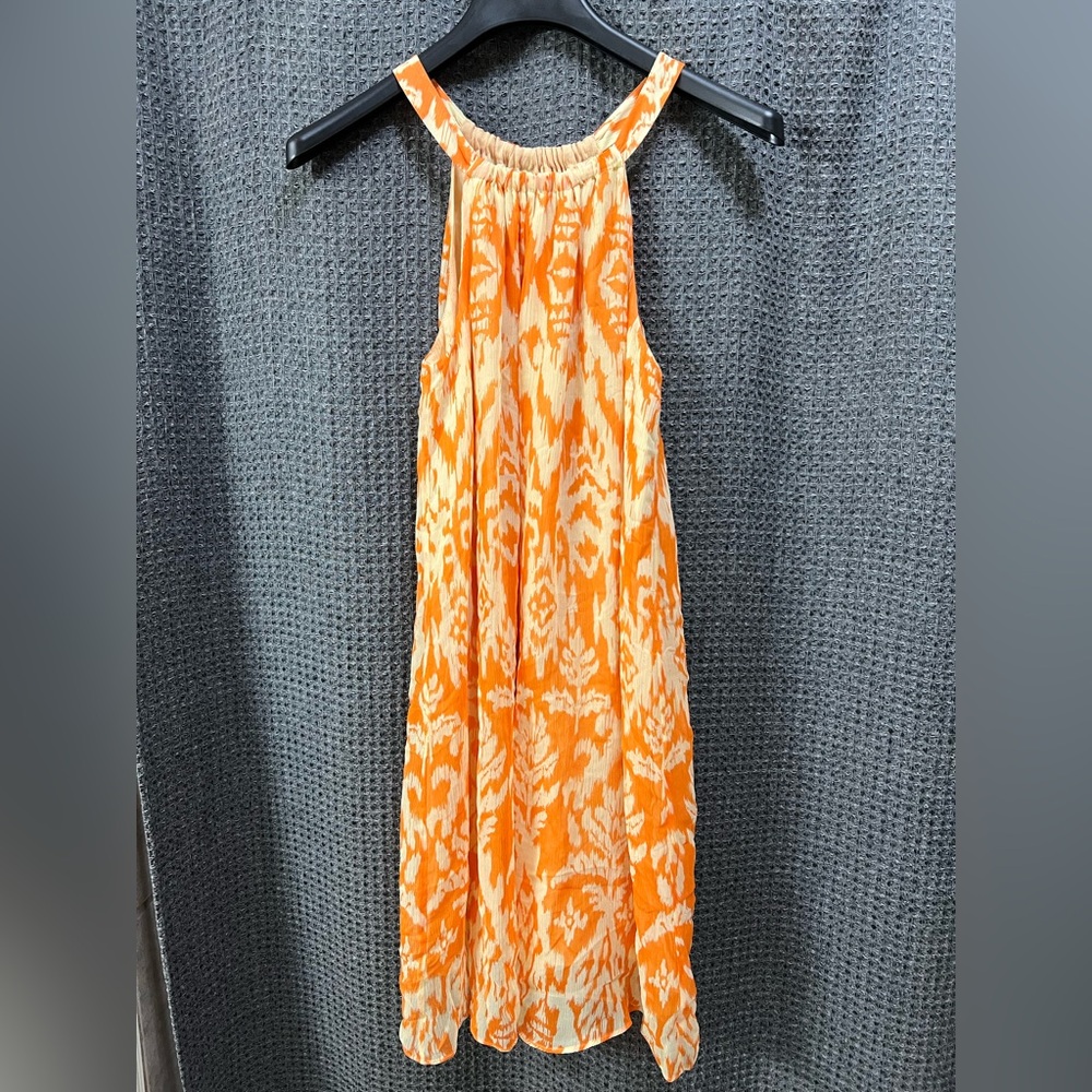 Sundance Woman's Halter Dress 100% Silk Yellow/Orange Crinkle Sz Medium